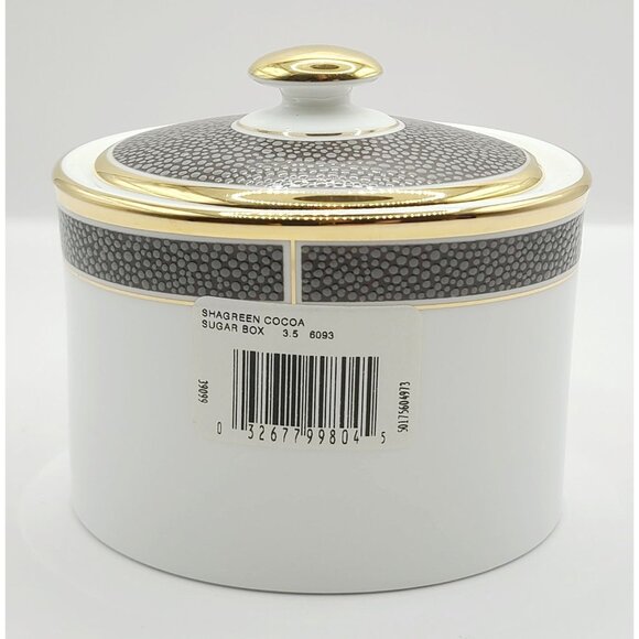 Wedgwood Shagreen Cocoa Sugar Bowl With Lid Chocolate Gold Porcelain New W/ Tags - Picture 3 of 9
